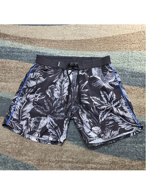 Diesel Beachwear Swim Trunks Mens S Black Tropical Print Drawstring Shorts